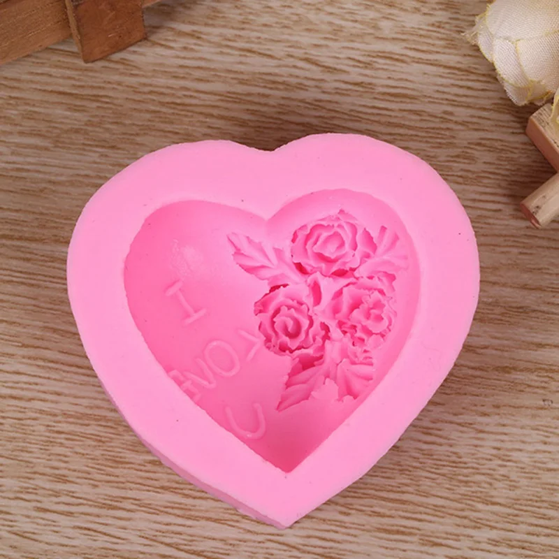 3D силиконовая форма для мыла Сердце Любовь Роза цветок Шоколад Форма свечи формы из полимерной глины поделки DIY формы для дешевого мыла основа инструмент