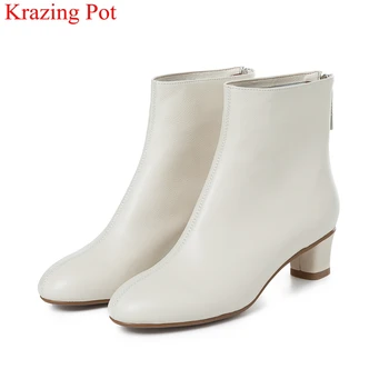 

superstar high quality genuine leather zip round toe ankle boots runway concise dress office lady party women winter shoes L91