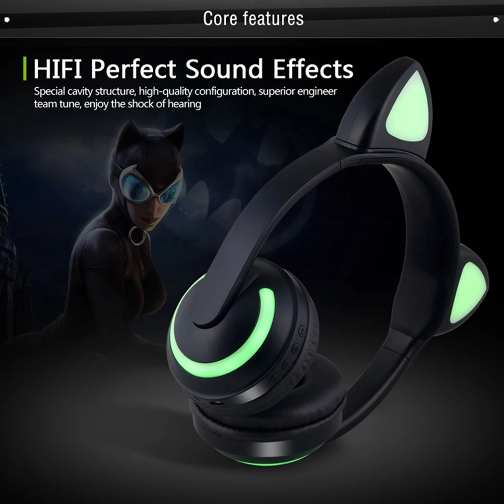 LED Backlit Bluetooth Gaming Headphone 3D Wireless Stereo Female Headset For Xiaomi Huawei PC Notebook Computer With HD Mic