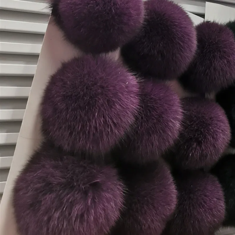 9 шт. 10 см лисий мех круглые помпоны для вязаные шапочки аксессуары брелок Аксессуары Шарф помпоны - Цвет: Фиолетовый