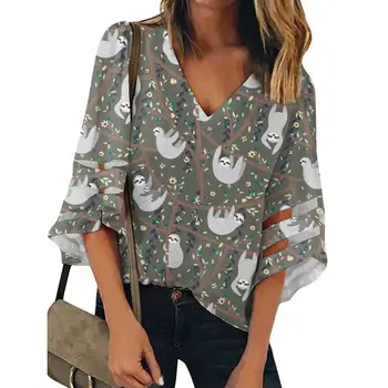 

Custom Cartoon sloth animal Womens Printing Half Sleeve Shirts Tops Loose Blouses Tunic Plus Size Private Label Clothes