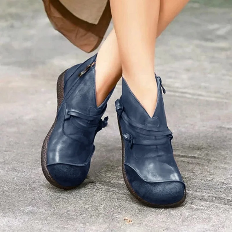 ADISPUTENT/женские ботинки зимние ботинки весенние ботильоны из искусственной кожи на плоской подошве женские короткие ботинки коричневого цвета с мехом; коллекция года; женские ботинки на шнуровке; Botas Mujer - Цвет: Blue