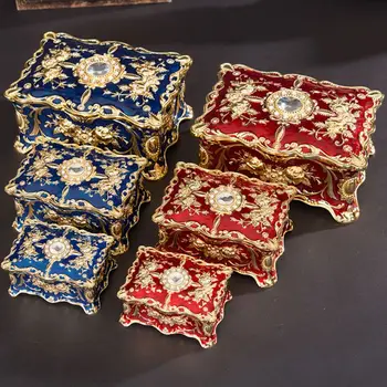 

1 PC Vintage Rectangle Trinket Box Jewelry Box Ornate Antique Finish Engraved with Two- Layer Organizer Box for Exquisite Gift