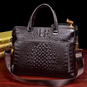 

Briefcase Men Crocodile Pattern Genuine Leather Men's Shoulder Bag Messenger Computer Laptop Handbag Bag Men's Travel Bags