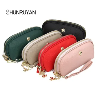 

SHUNRUYAN 2019 New Phone Purses Women Wallets Female Purse Genuine Leather Brand Retro Zipper Woman Long Wallet Card Clutch