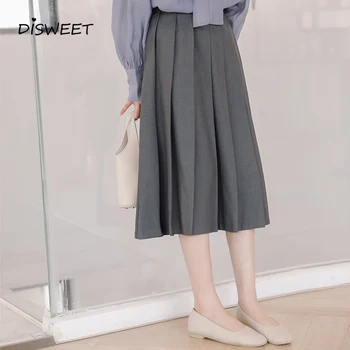 

Korean Pleated High Waist Skirt Woman Harajuku Solid Color Slim Ladies Skirt Simple And Loose New A Word Skirt Women 2019