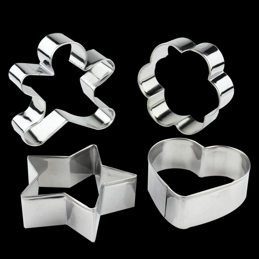 4pcs/Set Stainless Steel Cookies Cutter Gingerbread Man Heart Star Flower Fondant Biscuit Mould Bakery Tools HTML