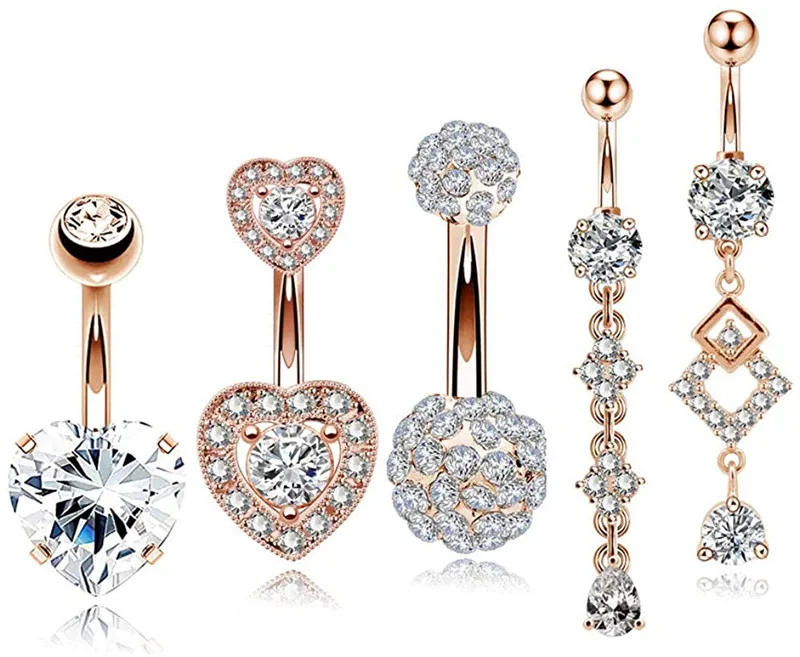 

5PCS 14G Stainless Steel Belly Button Rings for Women Girls Navel Rings Body Piercing Belly Ring