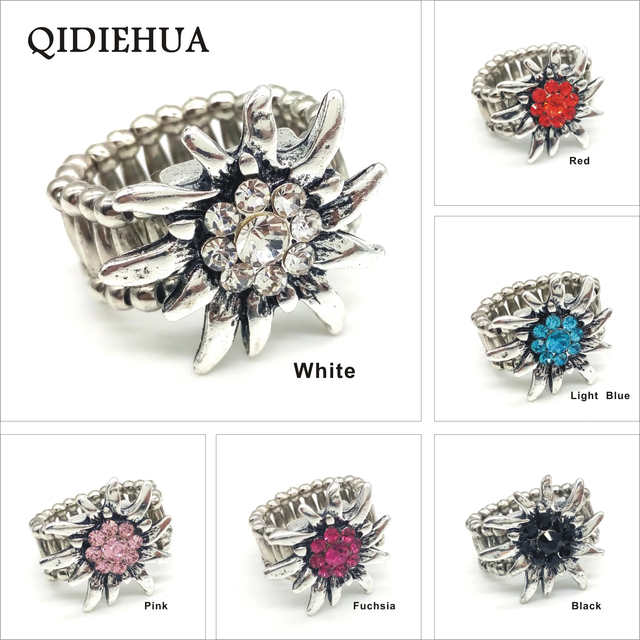 Горячая Эдельвейс кольцо для женские блестящие, со стразами палец кольца Античные Серебро цинковый сплав эластичный канат кольцо ювелирные изделия