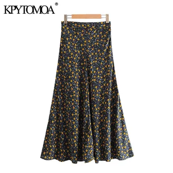 

KPYTOMOA Women 2020 Fashion Floral Print Pleated Midi Skirt Vintage High Waist Side Zipper Female Skirts Mujer
