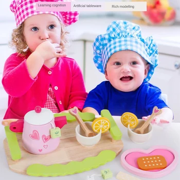 

12pcs/set Wooden Teaport Tray Pans Set Pretend Play Playest Kitchen Toy