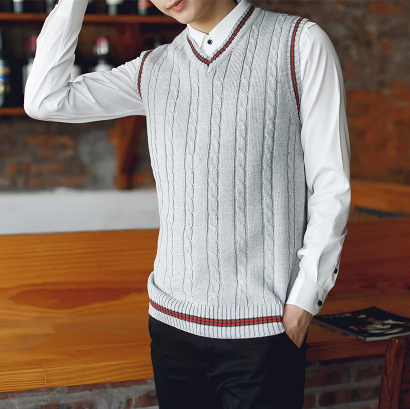 Хлопковый мужской жилет осень зима качественный классический свитер без рукавов с v-образным вырезом хлопок трикотаж пуловер и свитер для мужчин жилет