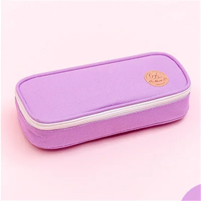 Purple Пеналы для карандашей с рисунками из мультфильмов, милый пенал для ручек с изображением панды, медведя, оранжевого и синего цветов, одноцветная сумка для карандашей, вместительные канцелярские сумки для хранения - Цвет: Purple