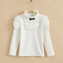 Новинка года; осенняя одежда для маленьких девочек Детская рубашка с длинными рукавами и кружевным воротником Белая школьная блузка для девочек детская одежда; Age1-7T