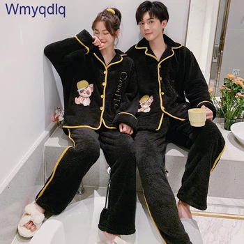 

Wmyqdlq Couple Home Wear Autumn And Winter Sleepwear Thick Ladies Pajamas Two-Piece Suit Woman Pyjamas