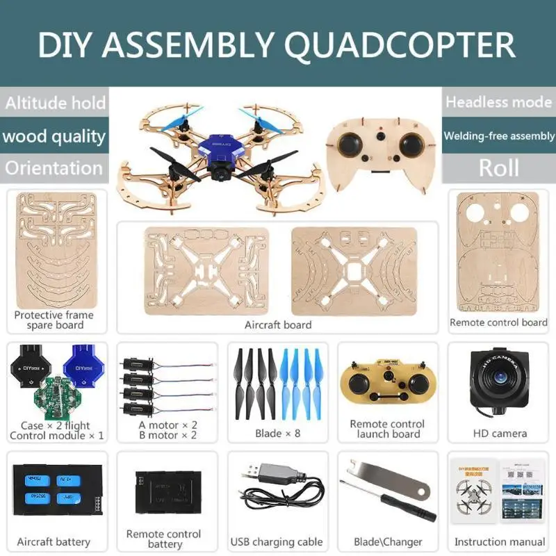 ZLRC Zl100 деревянный самолет Diy Дрон 720p камера Wi-Fi Fpv высота Удержание Безголовый режим обучение Rc Квадрокоптер Дрон