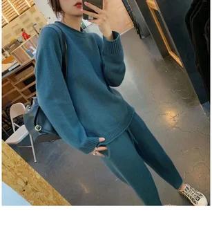 

Women Sweater Two Piece knitted Sets Slim Tracksuit Spring Autumn Fashion Sweatshirts Sporting Suit Female