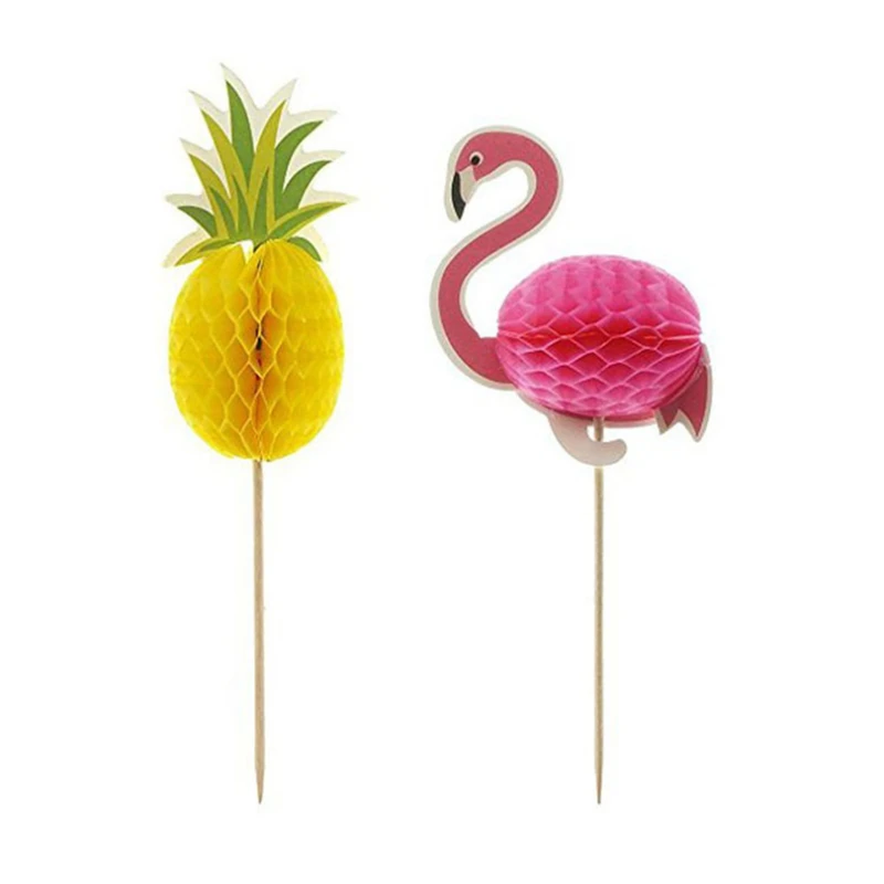 

10pcs Pineapple Flamingo Cupcake Toppers DIY Cake Topper Fruit Toothpick Hawaiian Beach Party Wedding Birthday Party Decoration