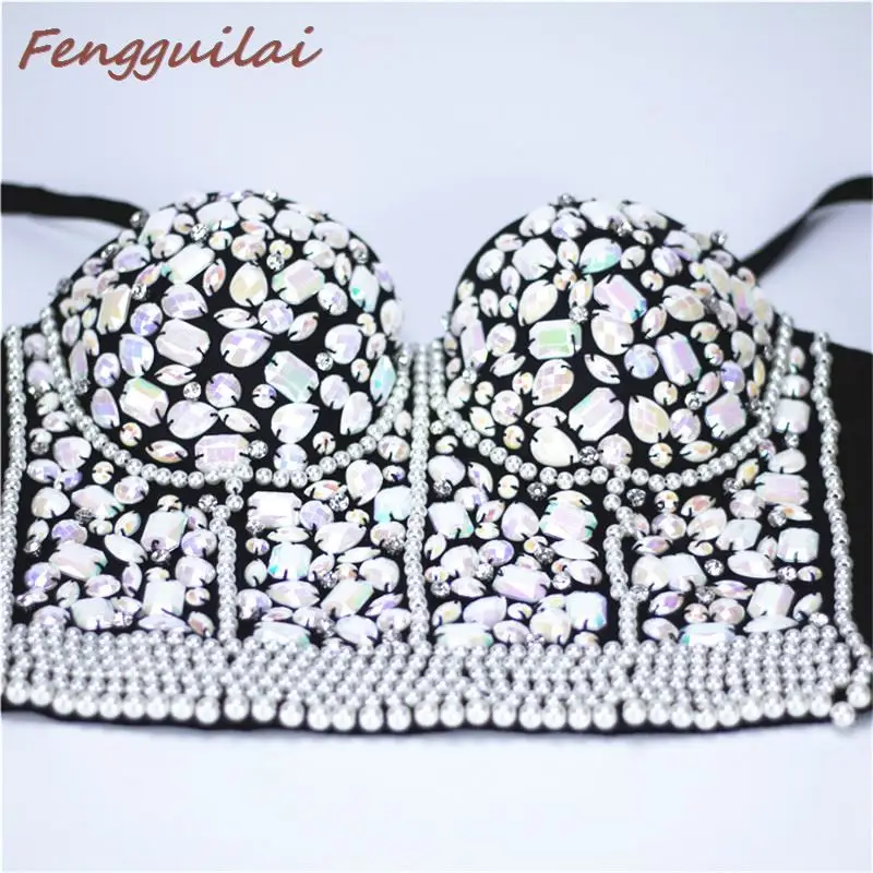 FENGGUILAI, новинка, фиолетовый, стразы, бисер, бюстье, жемчуг, бриллиант, пуш-ап, для ночного клуба, без косточек, женский бюстгальтер, укороченный топ, жилет размера плюс