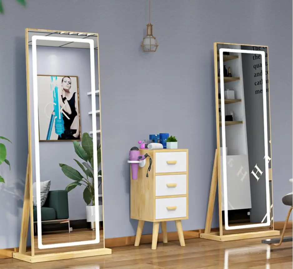 Net celebrity hairdressing mirror table dedicated Nordic mirror for hair salon single-sided floor mirror barber shop mirror 3 4 5 6 stainless steel self closing bifold swing hinge fence dedicated door double sided spring hinge