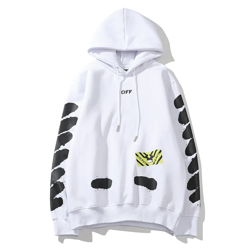 Autumn And Winter New Style Ow Small Yellow plus Velvet Hooded Pullover Hoody Men And Women Celebrity Style Coat