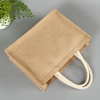 

Gift Accessories Eco-friendly Storage Pouch Women Handbag Multi Use Jute Tote Travel With Handle Casual Shopping Square Solid