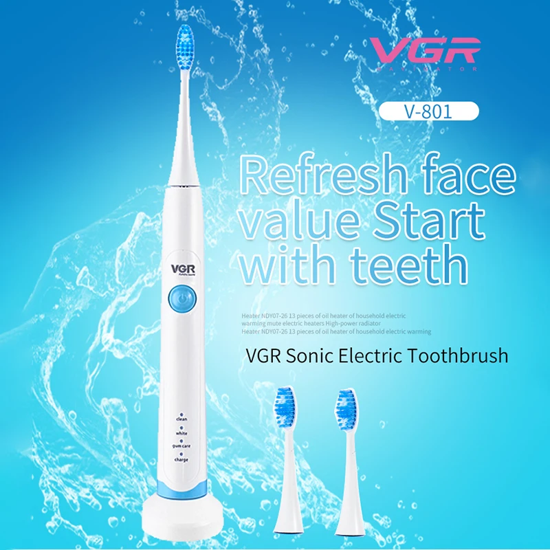 VGR Electric Toothbrush V-801 Waterproof Automatic Sonic ToothBrush Models with 2 Brush Heads VGR Electric Toothbrush V-801 Waterproof Automatic Sonic ToothBrush Models with 2 Brush Heads