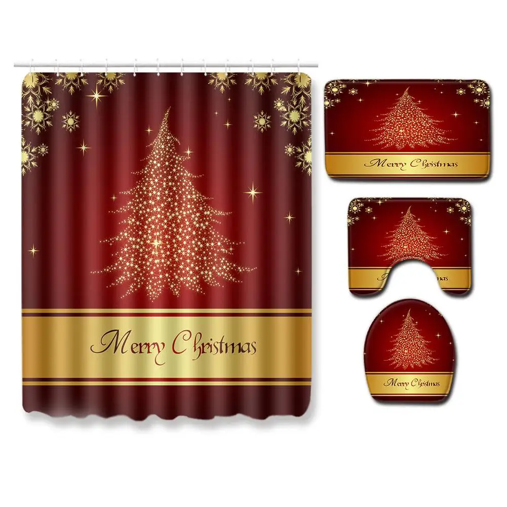 4 шт./компл. Merry Christmas душ Шторы с Нескользящие Коврики для туалета крышка ванны коврики для дома Ванная комната аксессуар 180*180 - Цвет: Темно-синий