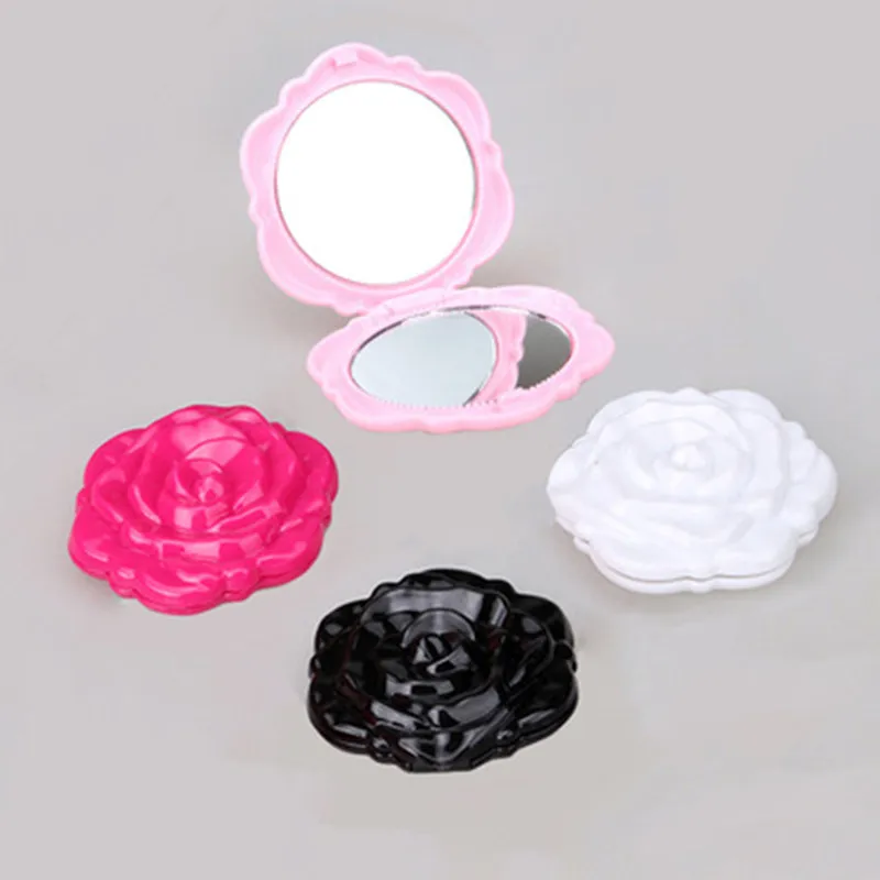 

Hot Mini Rose Flower Hand Mirror Black Folding Round Mirror Portable Girls Pocket Mirror Double Side Travel Make Up Mirror