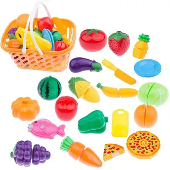 

24pcs Pretend Play Plastic Food Toys New Cutting Fruit Vegetable Pretend Play Kitchen Toys Play House Miniature Cooking Food Toy