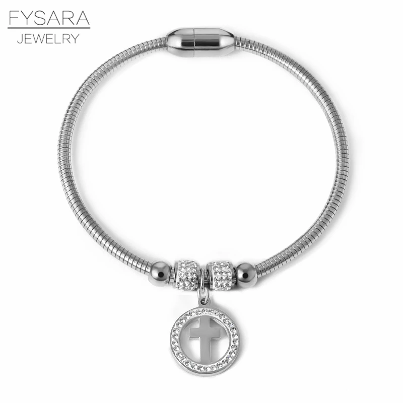 FYSARA винтажные шармы браслеты с сердечками для женщин хрустальные Pulseras змея из нержавеющей стали цепная проволока браслеты и браслеты DIY на заказ - Окраска металла: Silver color style3