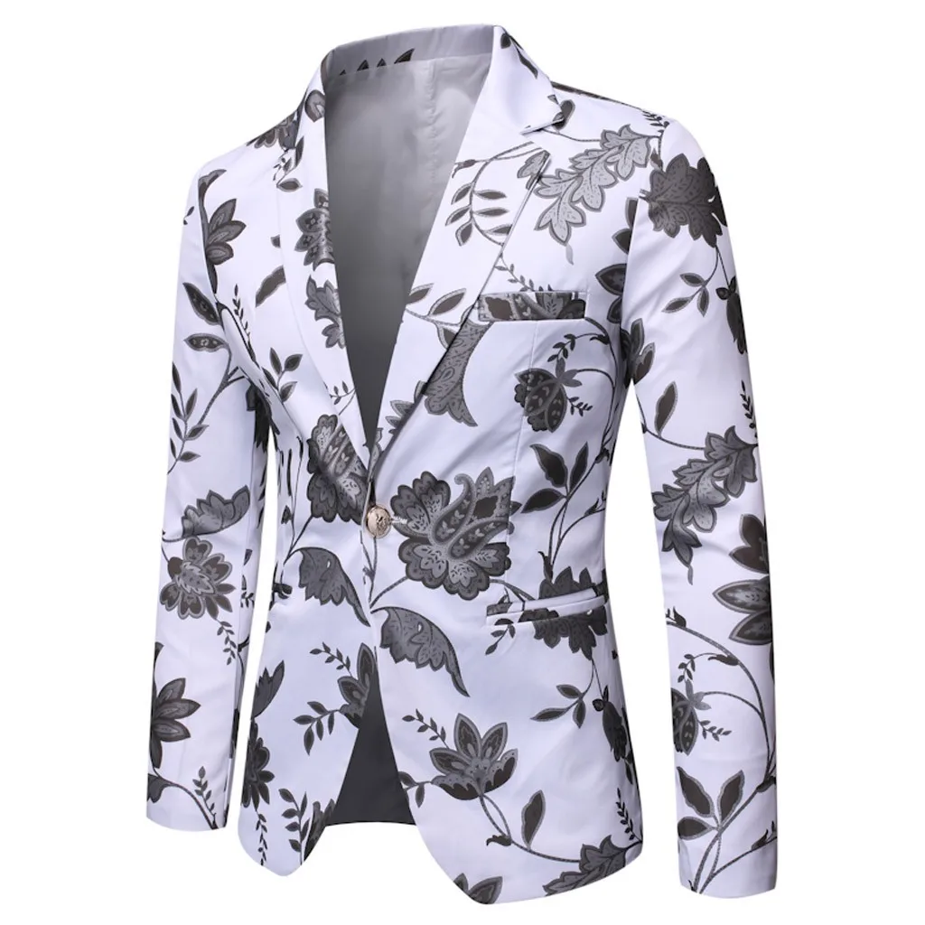 Мужской Блейзер, куртки, новая мода, цветочный принт, для мужчин, Повседневный, Ретро стиль, отложной воротник, длинный рукав, цветочный принт, костюм, пальто, куртка