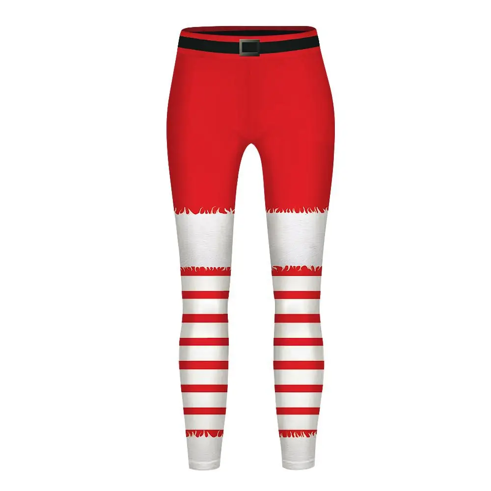 Осенние леггинсы для девочек; рождественские детские штаны в полоску с объемным принтом; эластичные спортивные Леггинсы для девочек; детская одежда - Цвет: Красный