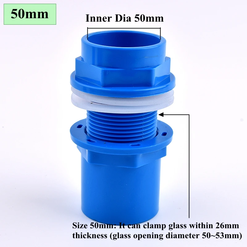 2~20pcs Blue I.D 20~50mm PVC Aquarium Butt Fish Tank Pipe Drainage Connector Thicken UPVC Pipe Drain Adapter Inlet Outlet Joints