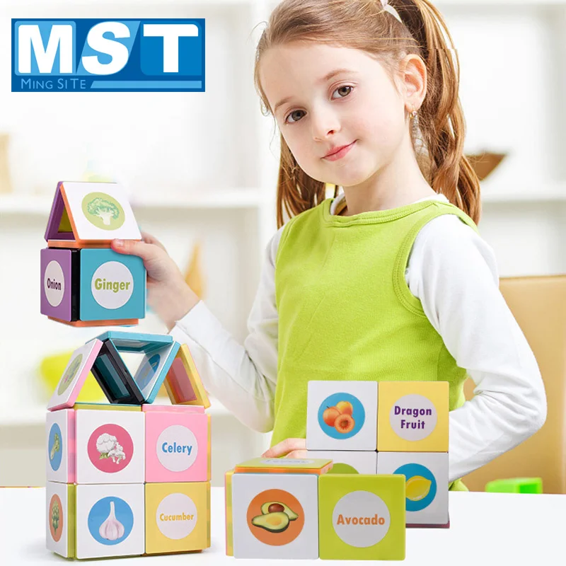 

Puzzle Magnetic Constructor Fruit Vegetable Words Building Block Enlighten Blocks Magnets For Kids Babies Educational Toys