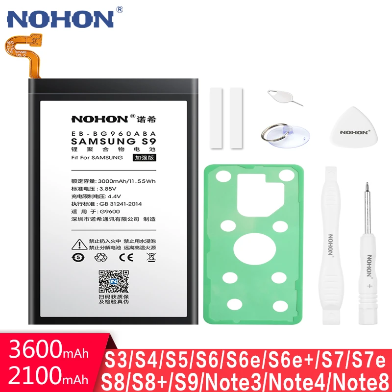 Nohon Battery For Samsung Galaxy S9 S8 Plus S7 S6 Edge Plus S5 S4 Nfc S3 Note8 Note4 Note3 Nfc N910x N9100 G955f G930f Free Tool Mobile Phone Batteries Aliexpress