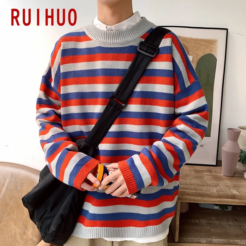 RUIHUO, Цветной полосатый зимний свитер, мужской Рождественский свитер, мужское зимнее пальто, пуловер и свитеры для мужчин, осенняя одежда, XXL