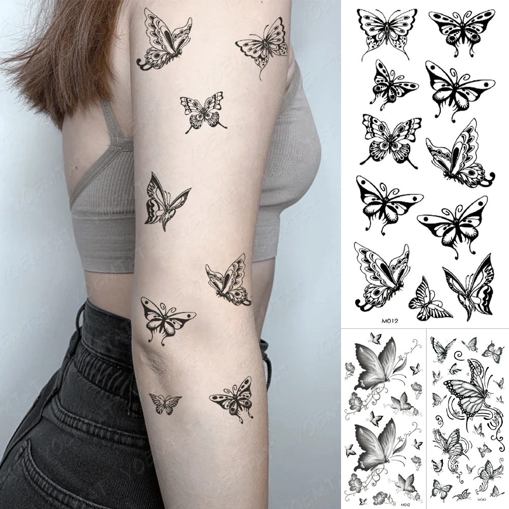 Tatouage Papillon 3d Noir Et Blanc Tatouage Temporaire Papillon Noir 3d Pour Femme, Autocollant, Imperméable,  Plume Sexy, Art Corporel, Faux Tatouage, Bras Réaliste - Temporaire  Tatouages - AliExpress
