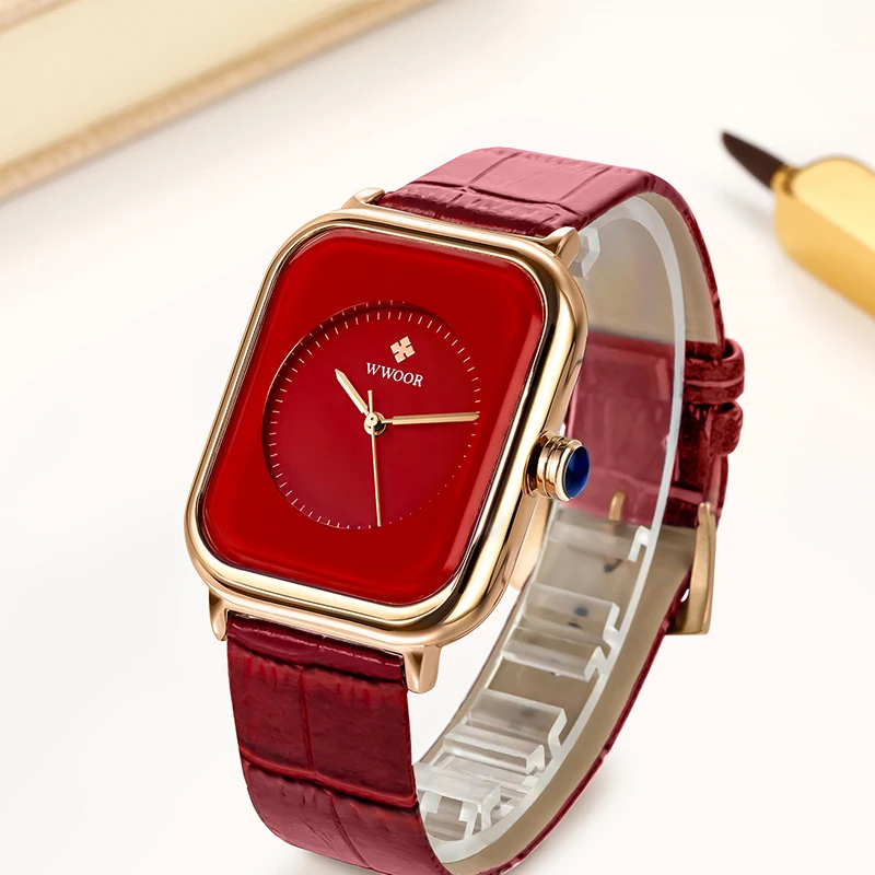 Japanese Quartz Movement WWOOR New Luxury Watch For Women's Wristwatch Square Leather Waterproof Ladies Dress Watch Reloj Mujer