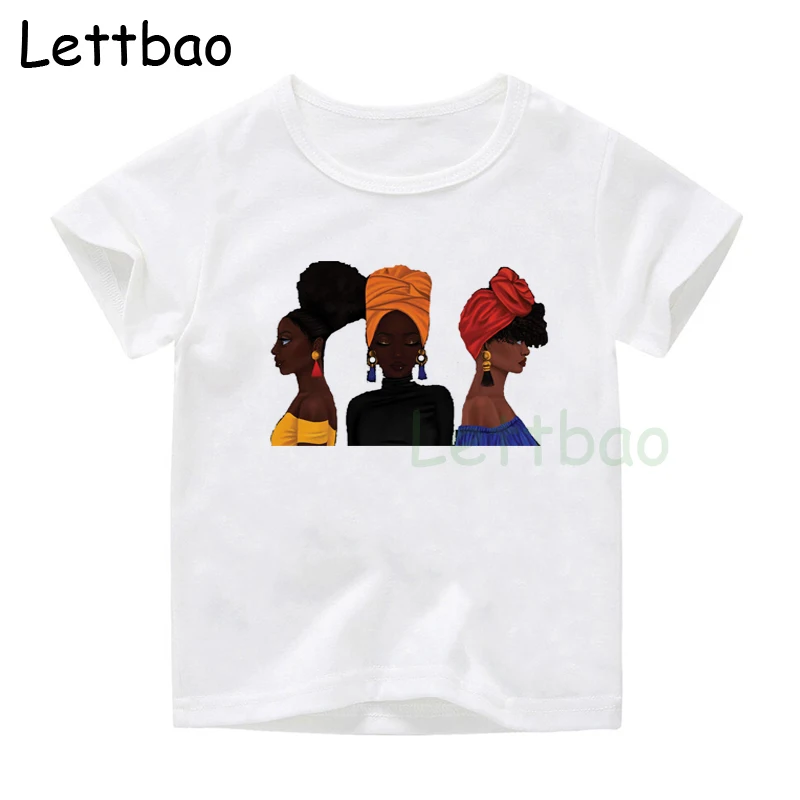 Girls Melanin Kids T-shirts MelaninGirls Clothes Harajuku Top Graphic Short Sleeve White Cute Cotton Tops