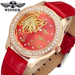 Модные женские часы WINNER, трендовые Роскошные Брендовые Часы из натуральной кожи, автоматические механические наручные часы, Подарочная