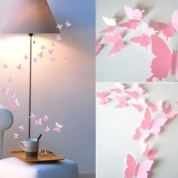 

3D Butterfly Wall Stickers Art Design Decal Room Decor Pink PVC Wall Decals New Home Decorations Wallpaper for living room