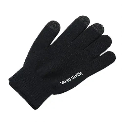 Модные, 1 пара, зимние, противоскользящие, теплые, с сенсорным экраном, на весь палец, вязаные, унисекс, перчатки, лучше, теплые, Зимние, мужские, перчатки на полный палец - Цвет: Черный