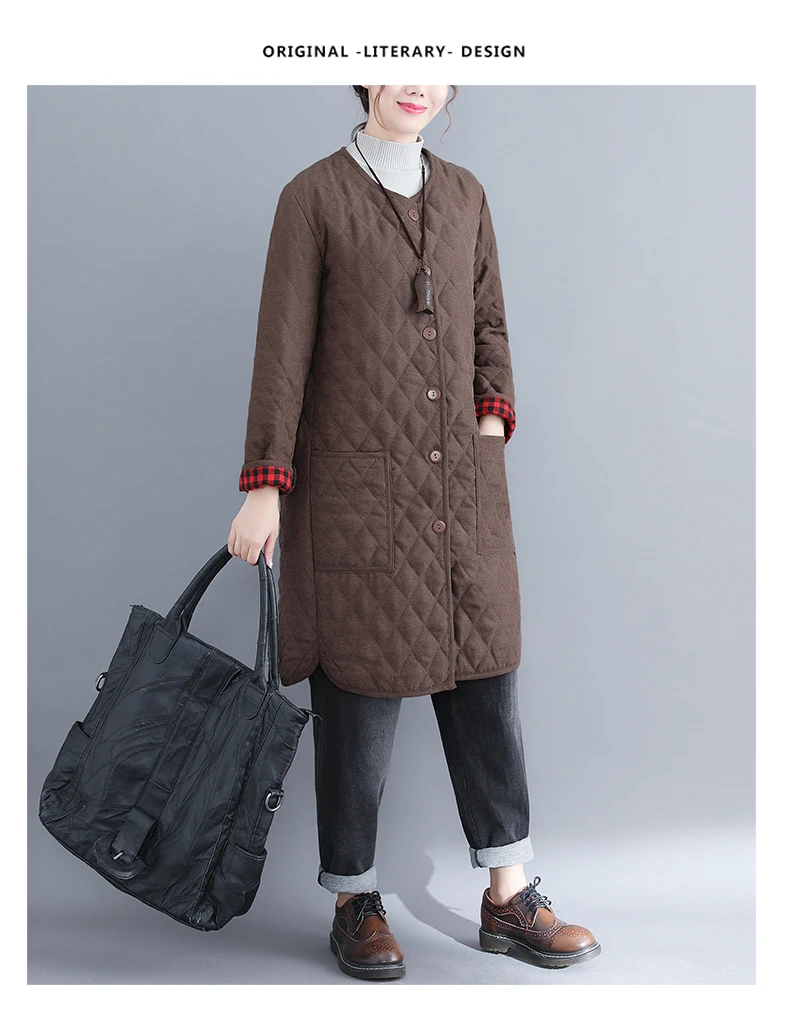 Осенне-зимняя женская одежда новое пальто из хлопка в винтажном стиле, свободная парка с длинными рукавами, пальто Женская куртка N991