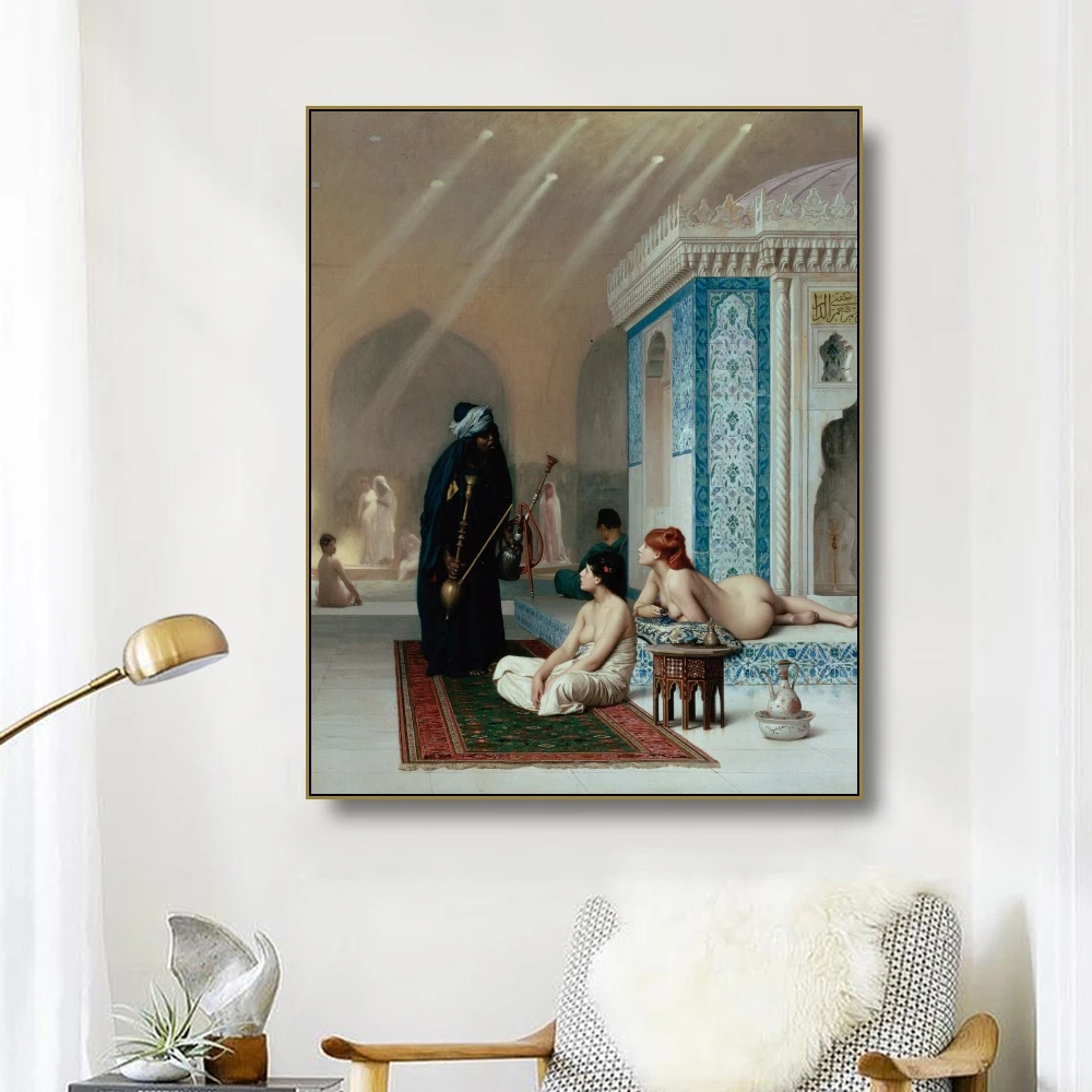 

Canvas Art Oil Painting Bathing of the maid Turkish bathroom Leon Gerome Art Poster Wall Decor Home Decoration For Living room