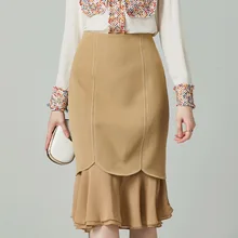Весенние юбки миди с оборками, юбка-карандаш цвета хаки, юбка русалки, высокая талия, для офиса, для женщин, для работы, faldas, пачка, для женщин, бизнес, низ, элегантные