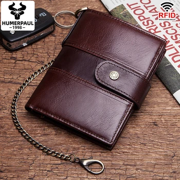 

ZZSLHL Fashion New Men Wallet Double Zipper Male Purse with Coin Card Holder Genuine Leather Wallet for Men
