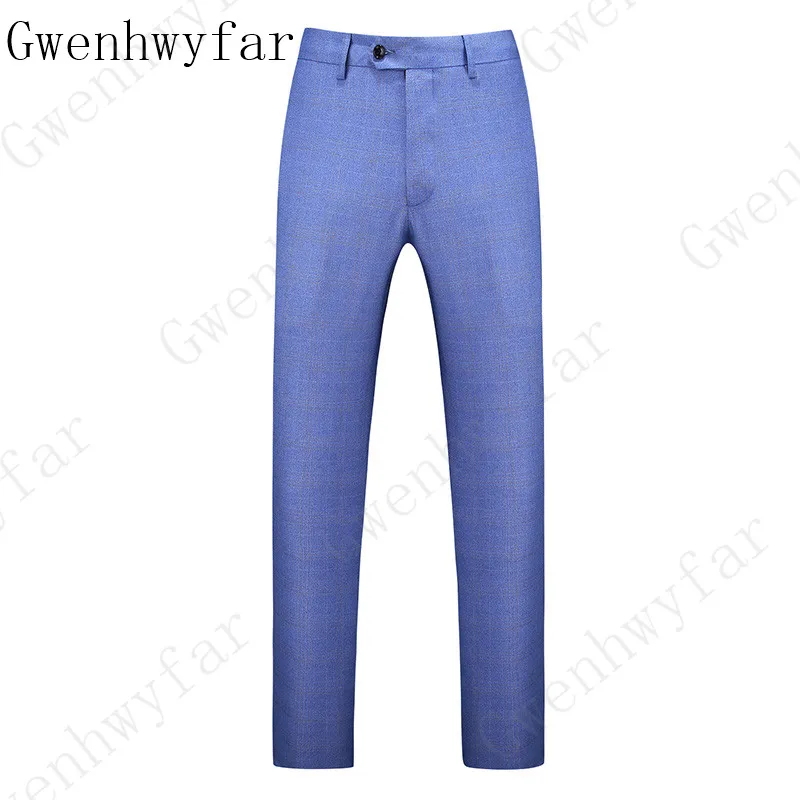 Мужские весенние осенние модные деловые повседневные длинные брюки мужские эластичные прямые официальные Брюки Большие размеры M-6XL - Цвет: Blue Plaid