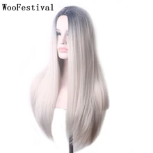 

WooFestival Straight Synthetic Cosplay Wigs For Women Hair Long Wig Pink Ombre Blonde Blue Female Colored Rainbow