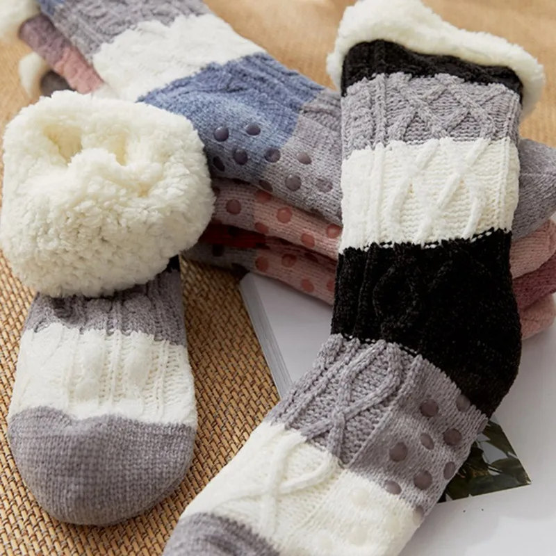 Fashion Thicken Fleece Lined Socks Women Soft Warm Cozy Fuzzy Slipper Socks